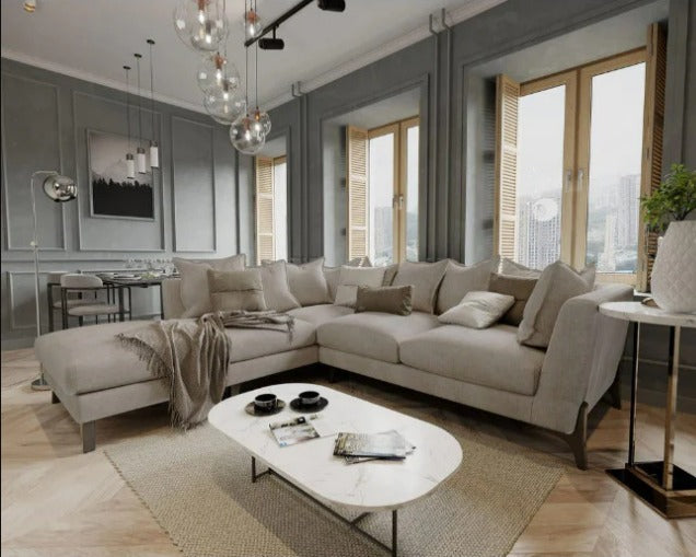 Royal | Chic Chesterfield L-Shape Sofa - Beige - 279x253x60x92 cm