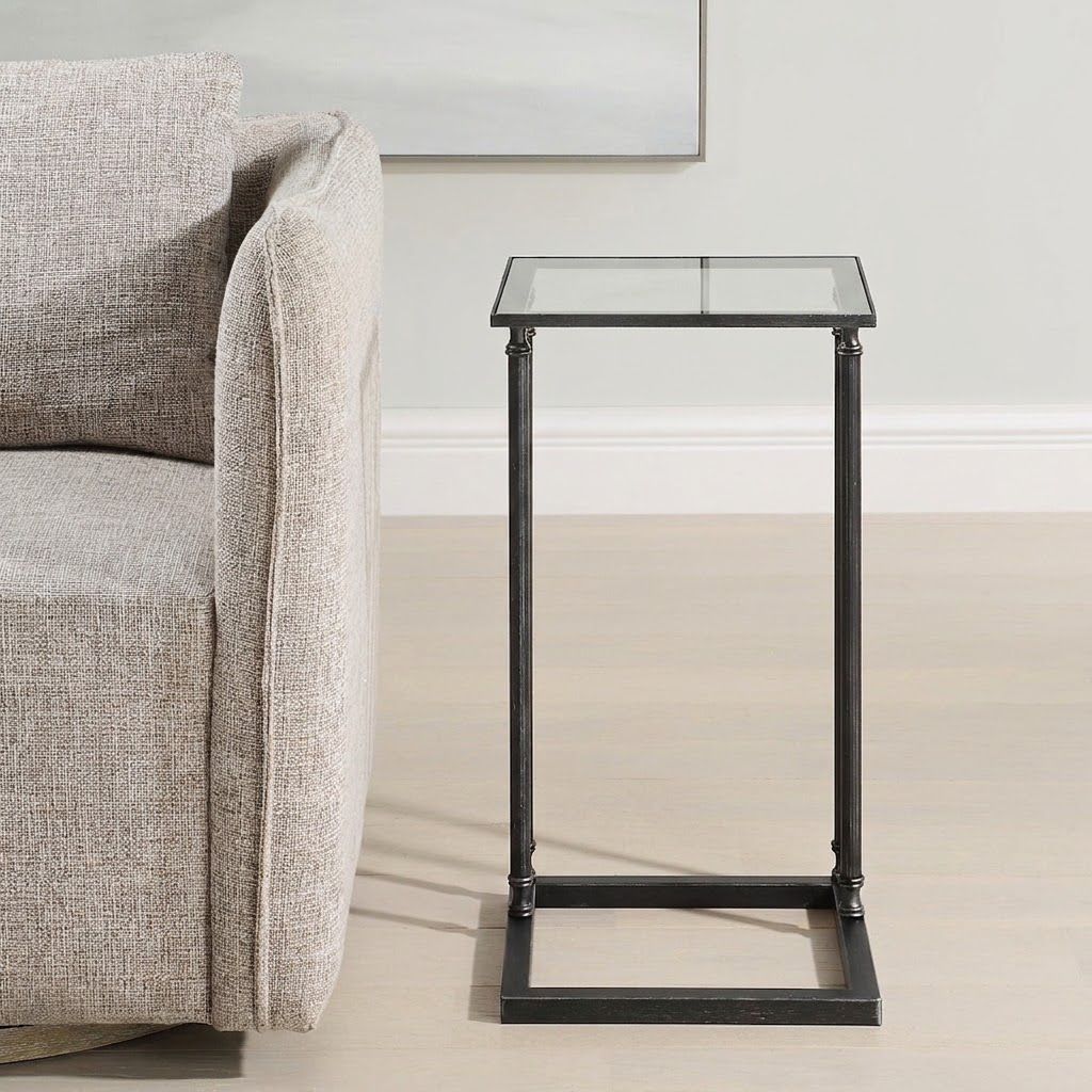 Henzler 30 W x 63 H x 33 D Black Rectangle C Table Table with Glass Top