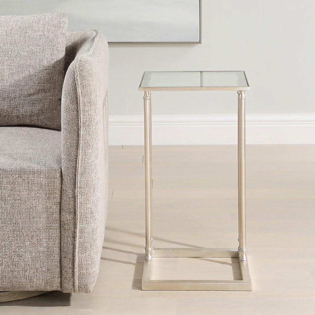 Henzler 30 W x 63 H x 33 D Silver Rectangle C Table Table with Glass Top