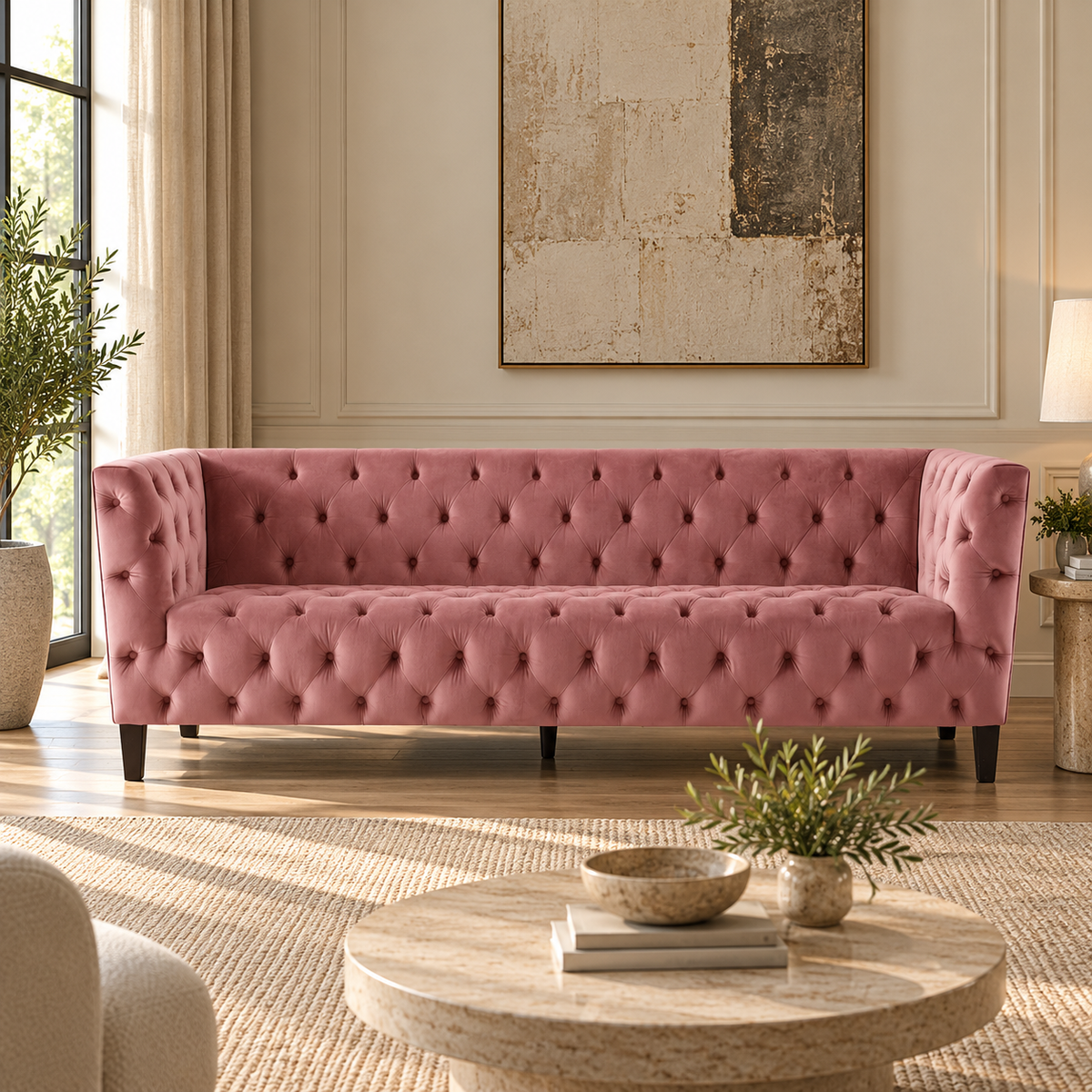 Tuft 3 Seater Sofa (218cm) - Pink