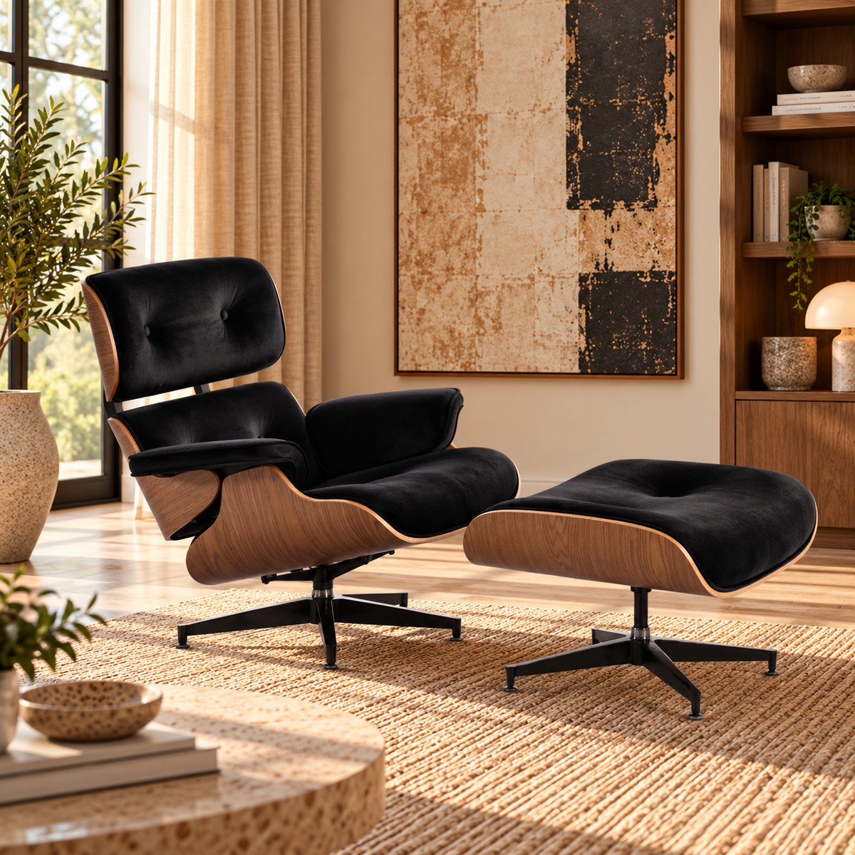 Palisander Wood Lounge Chair - Black