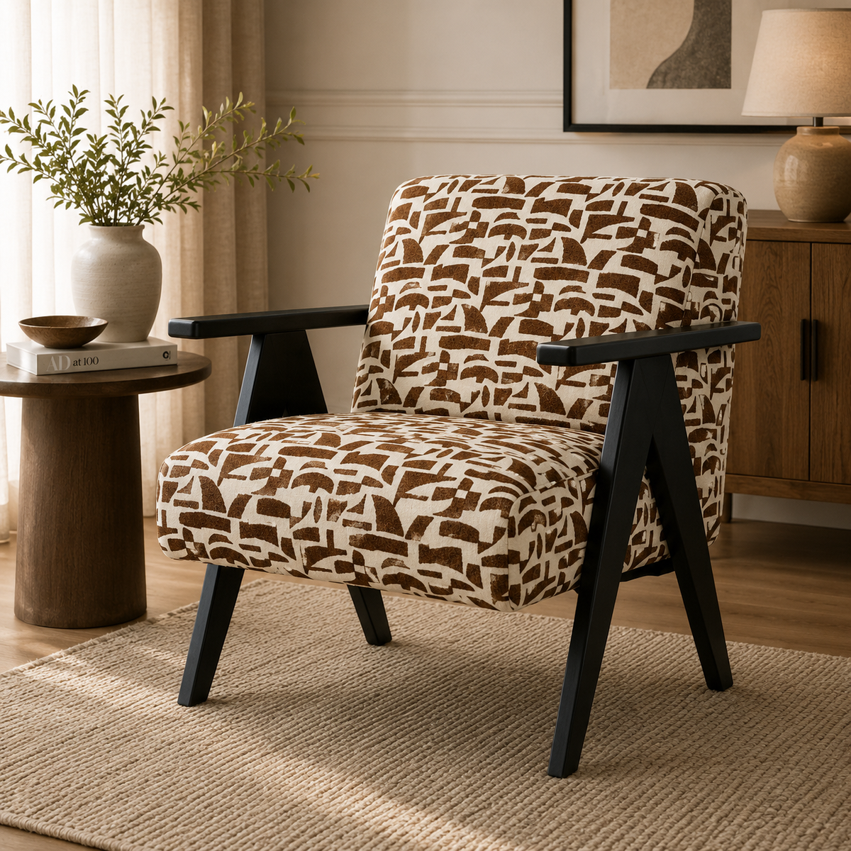 Cletus Printed Orange Accent Chair