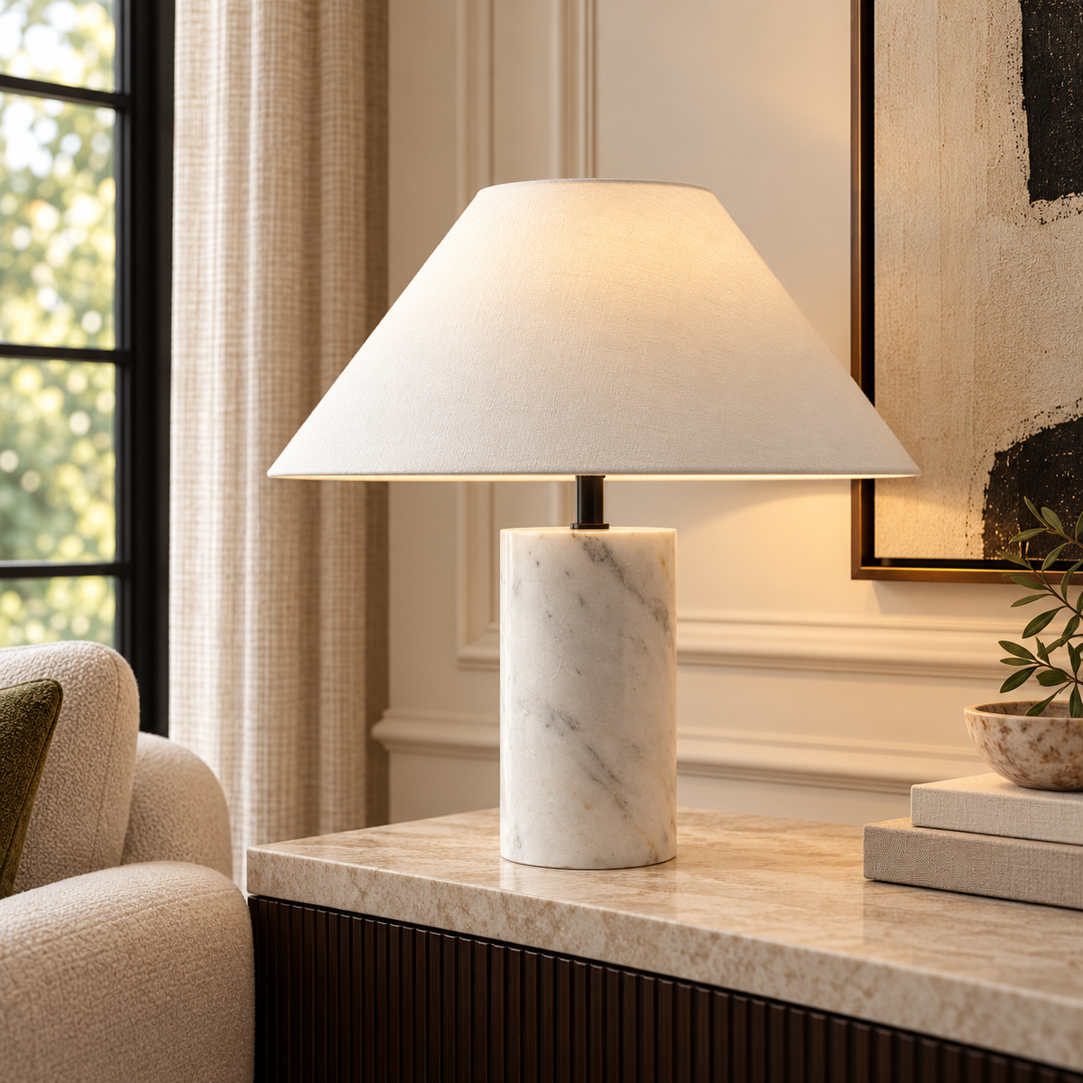 WHITE MARBLE TABLE LAMP