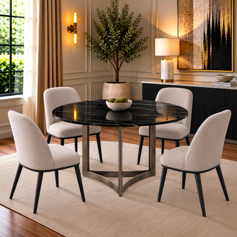 Alexa Dining Table Bronze Base and 180 CM Round Black Marble