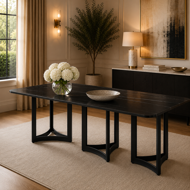 Alexa Dining Table Black Base and 350 CM Black Marble