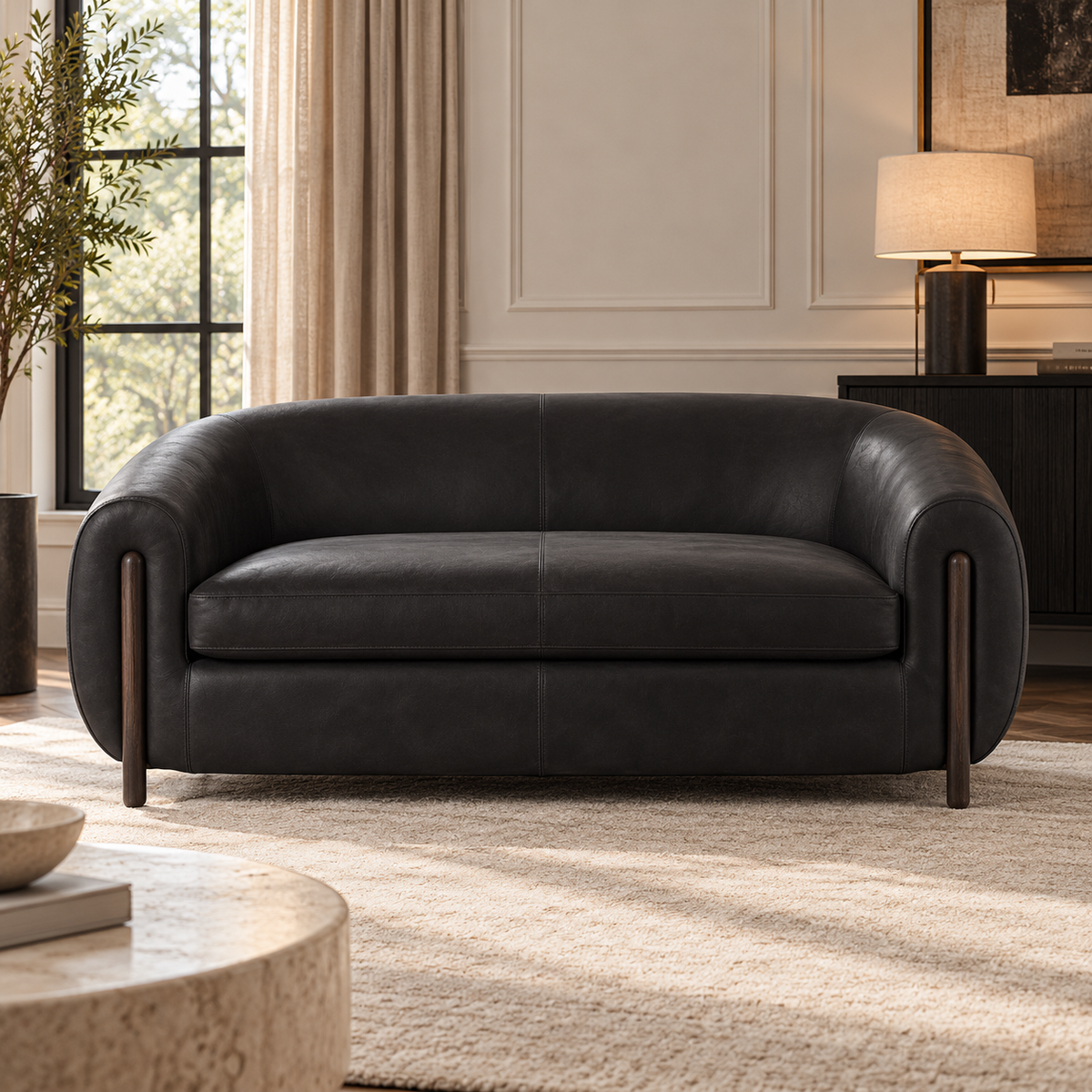 Grace Black Leather Loveseat (188cm)