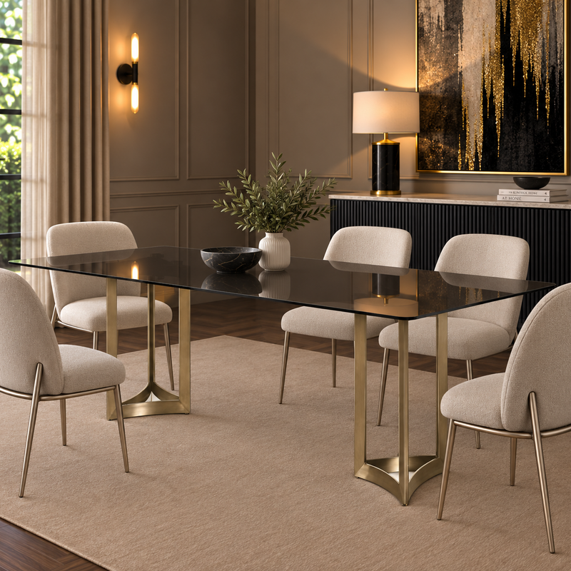 Alexa Dining Table Gold Base and 200 CM Gray Glass