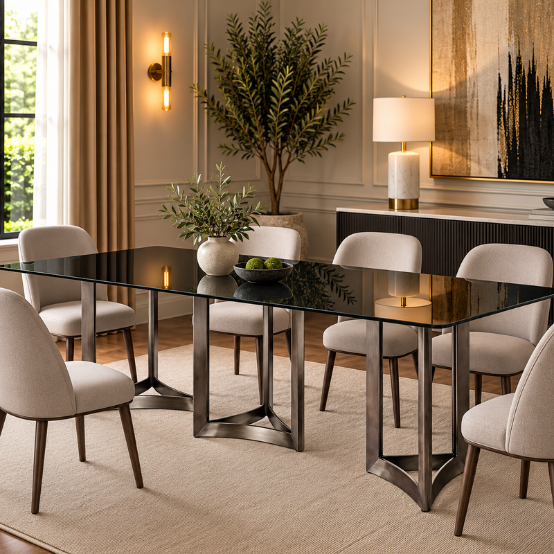 Alexa Dining Table Bronze Base and 295 CM Black Glass