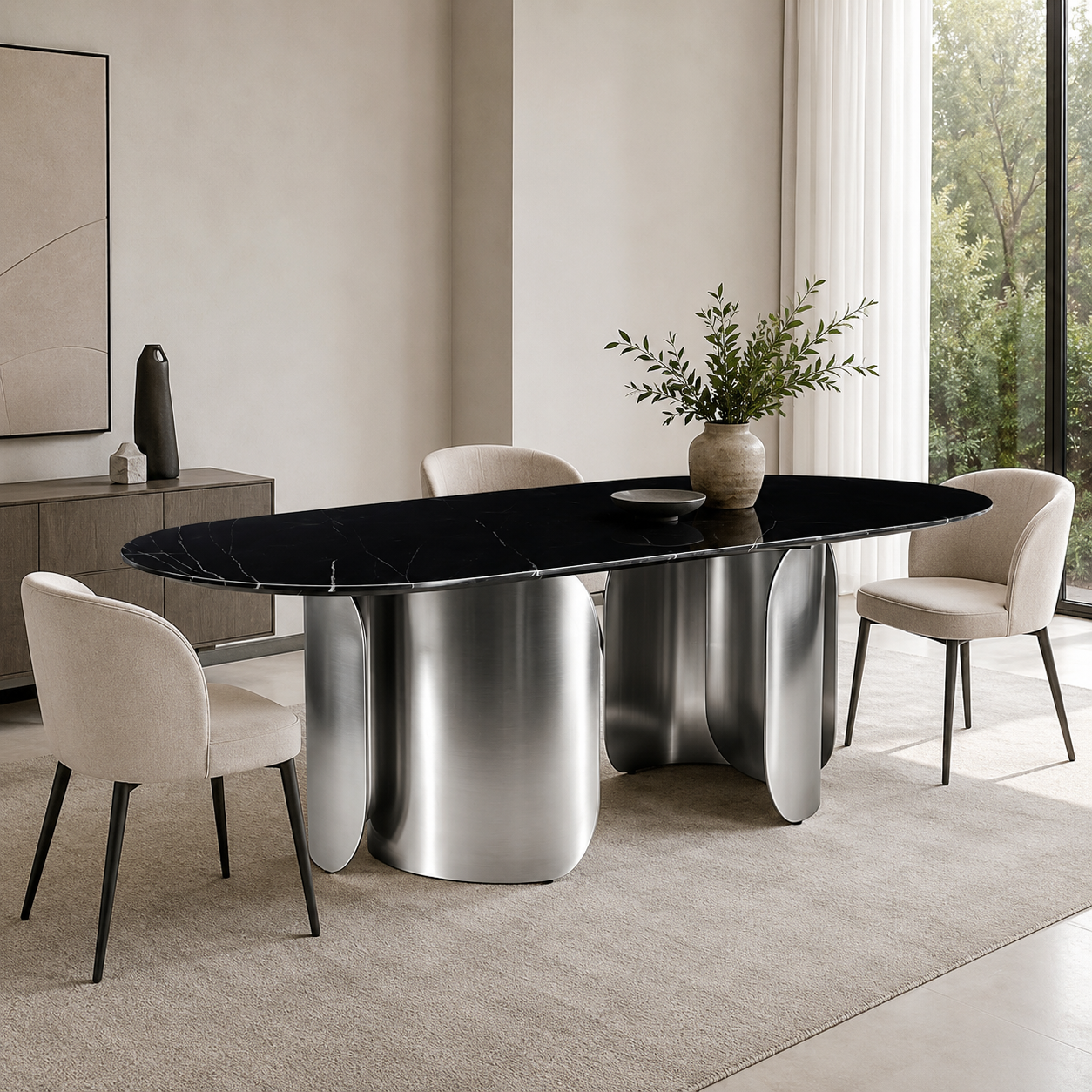 Twirl Black Silver Dining Table-300 Cm