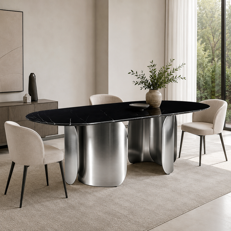 Twirl Black Silver Dining Table-300 Cm