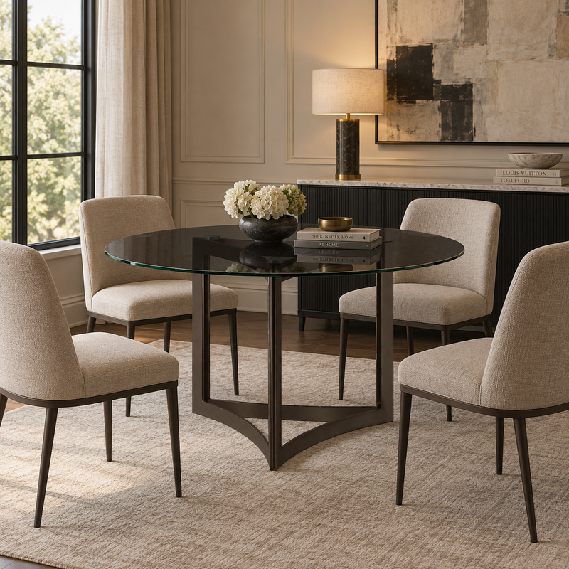 Alexa Dining Table Bronze Base and 130 CM Round Gray Glass