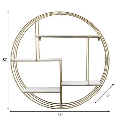 ROUND 31.5 WOOD/METAL WALL SHELF, WHITE WASH