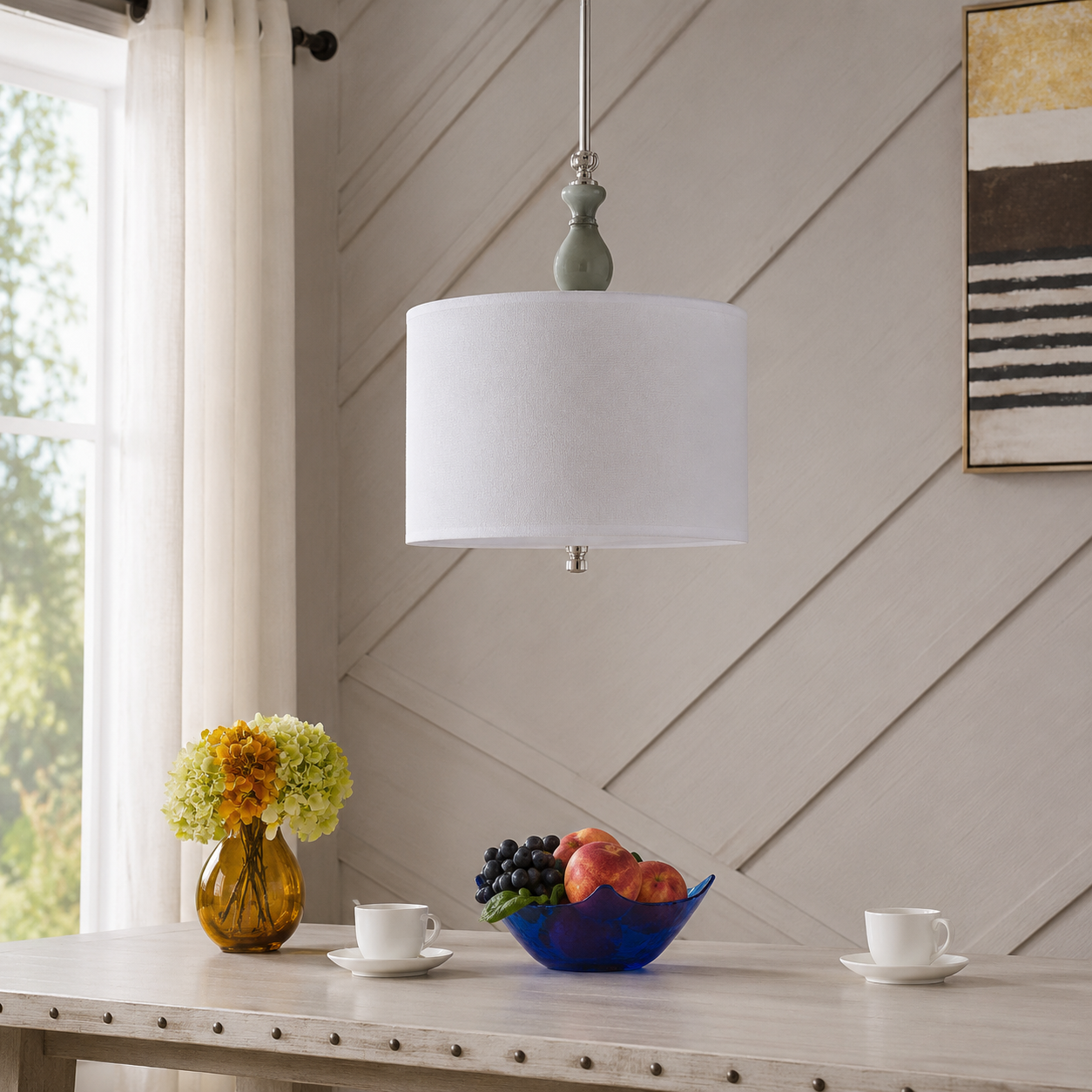 Modern White Shade 3 Socket Pendant Lamp