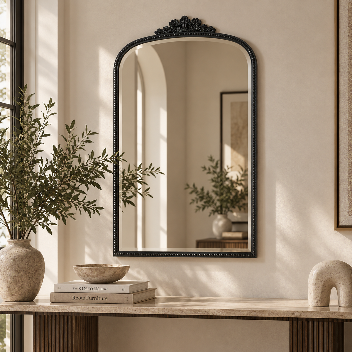 Bevel mirror, antique matt black finishing