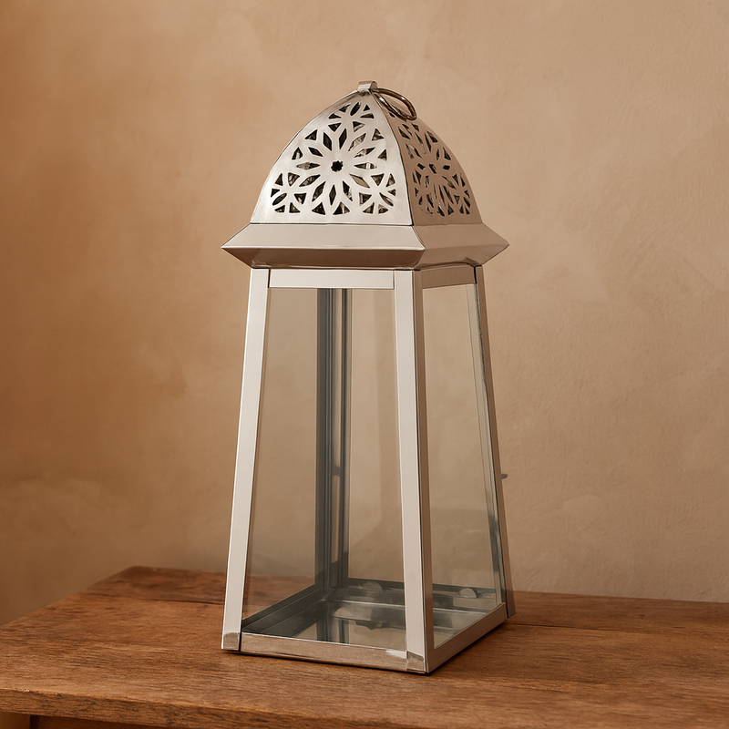 LANTERN SILVER  MEDIUM 50 X20X20 CM