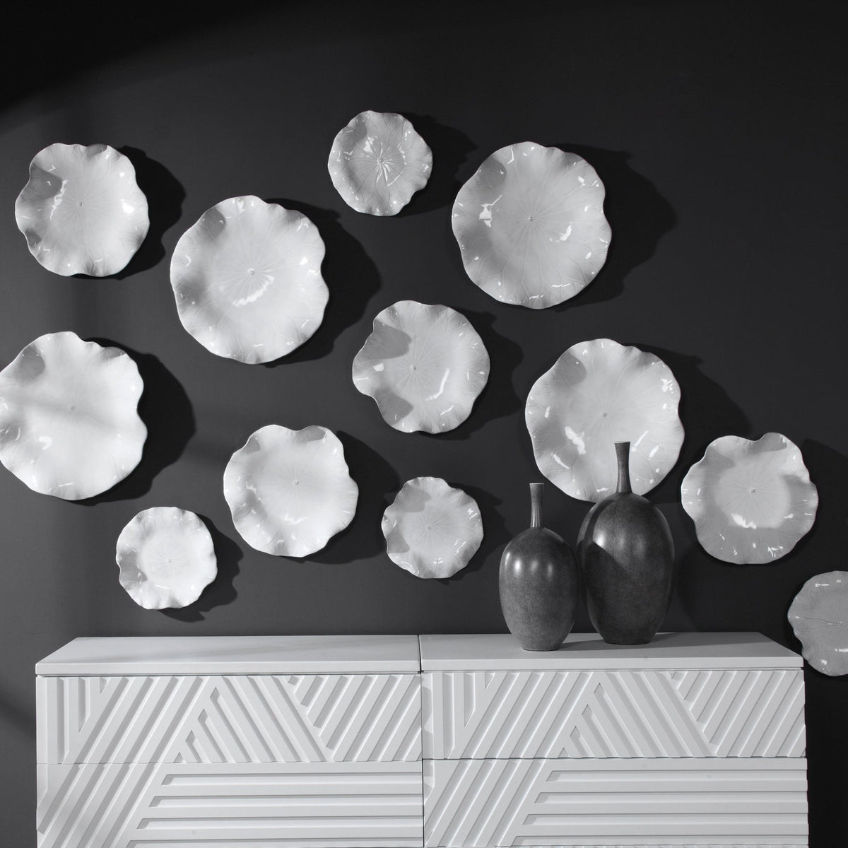 Abella Ceramic Wall Decor, S/3, White Wall Decors| Uttermost