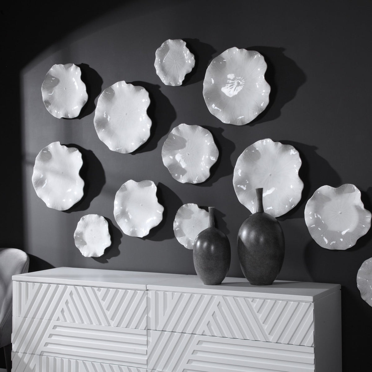 Abella Ceramic Wall Decor, S/3, White Wall Decors| Uttermost