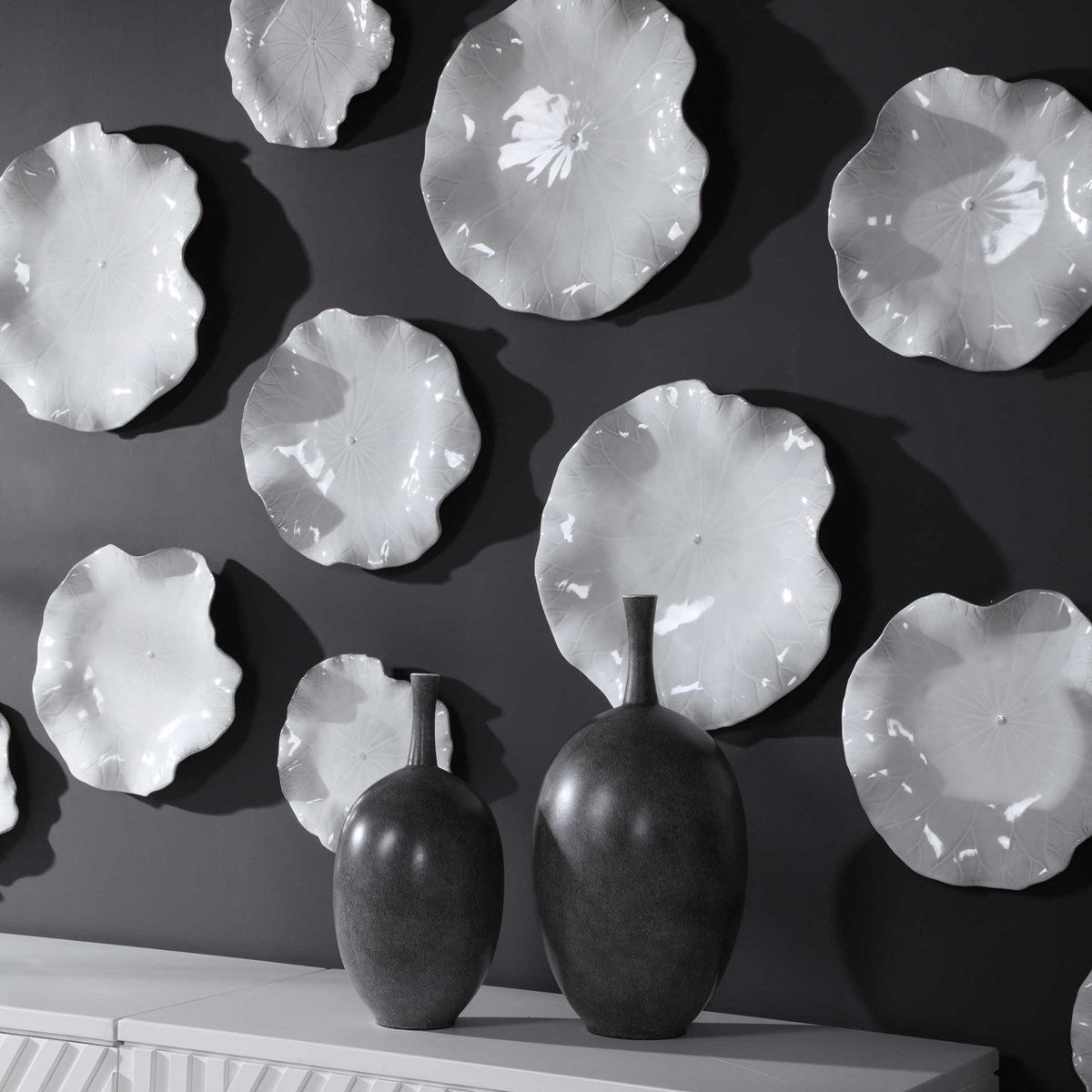 Abella Ceramic Wall Decor, S/3, White Wall Decors| Uttermost