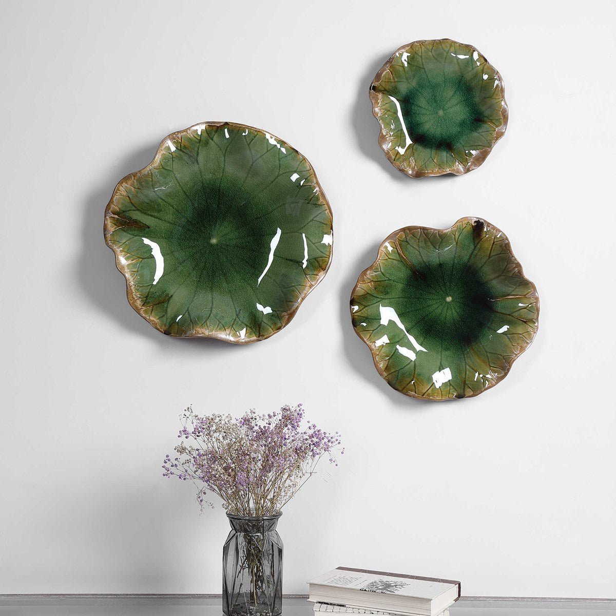 Abella Green Ceramic Wall Decor, S/3 Wall Decors| Uttermost