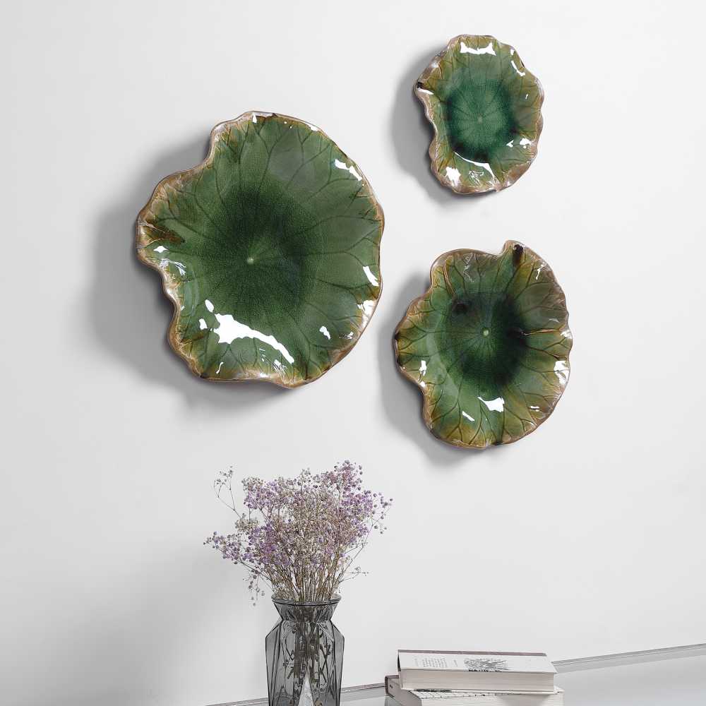 Abella Green Ceramic Wall Decor, S/3 Wall Decors| Uttermost
