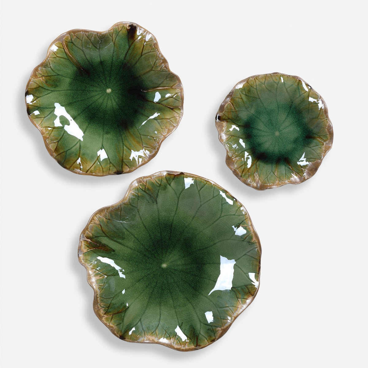 Abella Green Ceramic Wall Decor, S/3 Wall Decors| Uttermost