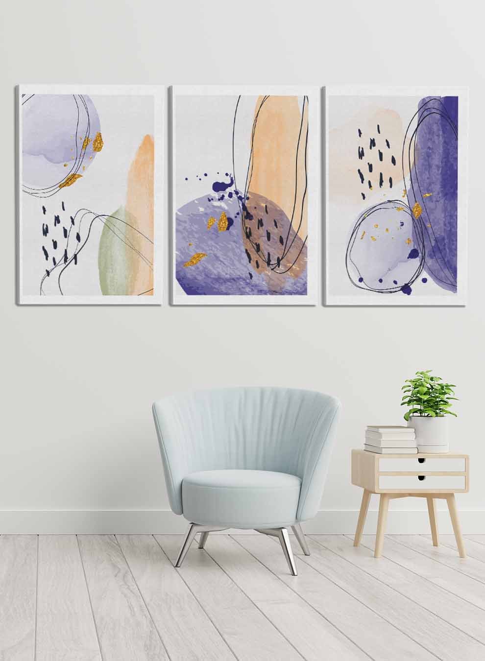 Abstract Hand Drawn Watercolor Paintings(set of 3) Paintings & Pictures| LOWHA