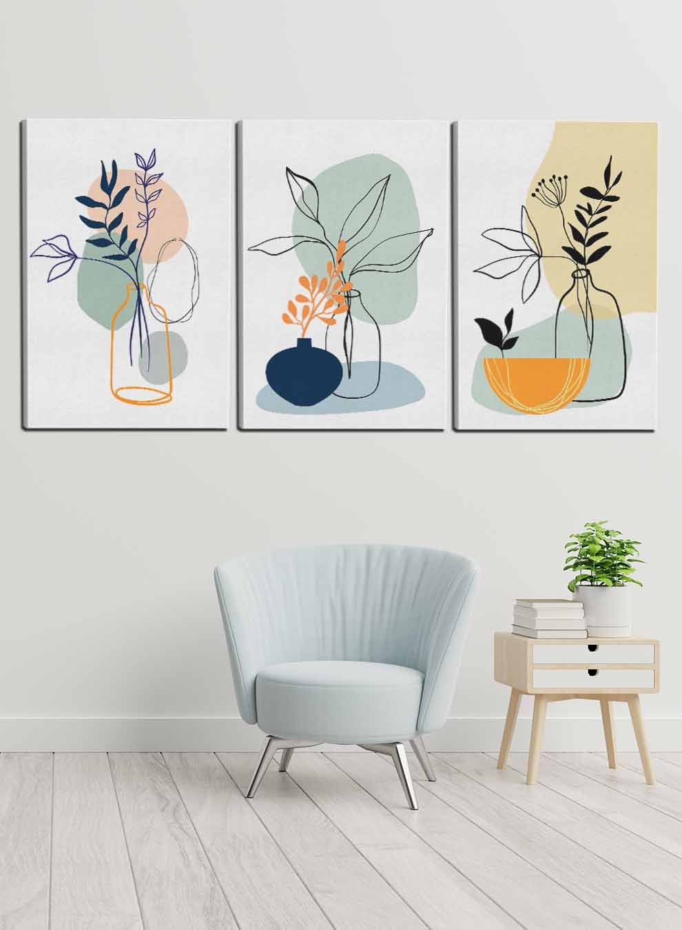 Abstract Jar Flower Leaves Paintings(set of 3) Paintings & Pictures| LOWHA