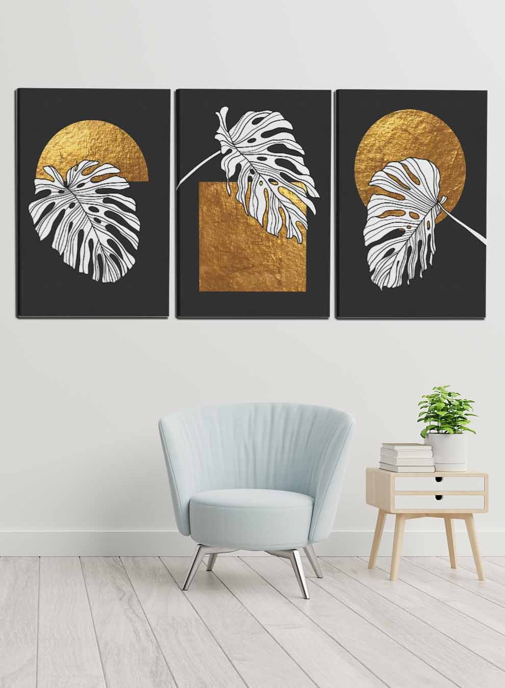 Abstract Leaves on a Dark Background Paintings(set of 3) Paintings & Pictures| LOWHA