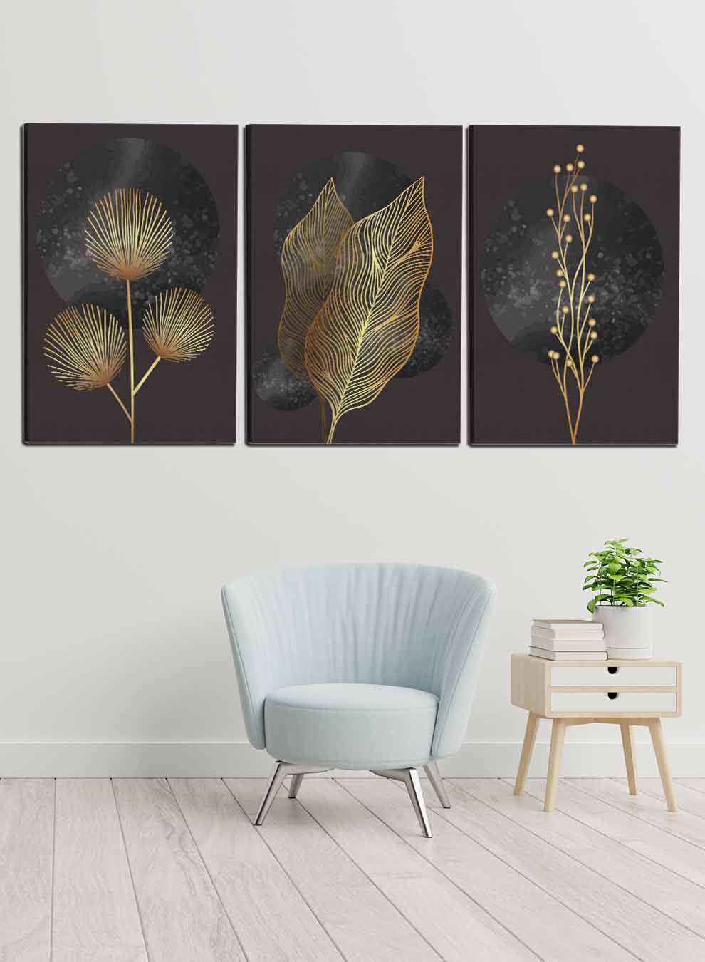 Abstract Moon Leaves Paintings(set of 3) Paintings & Pictures| LOWHA