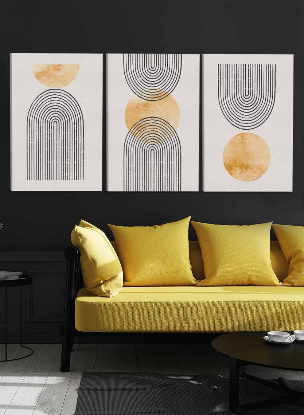 Abstract Moon Round Shape Lines Paintings(set of 3) Paintings & Pictures| LOWHA