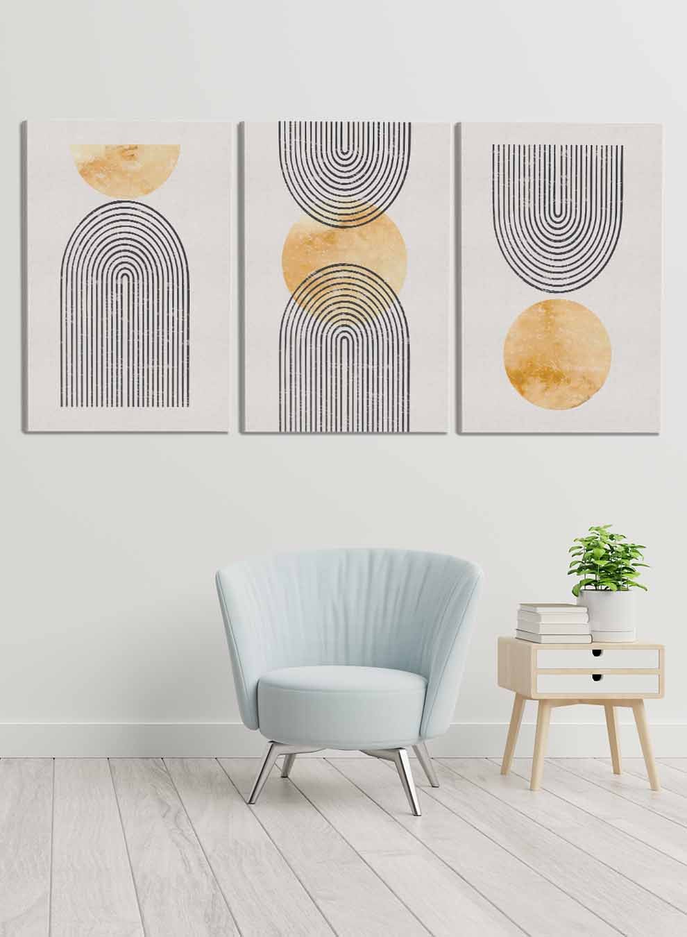 Abstract Moon Round Shape Lines Paintings(set of 3) Paintings & Pictures| LOWHA