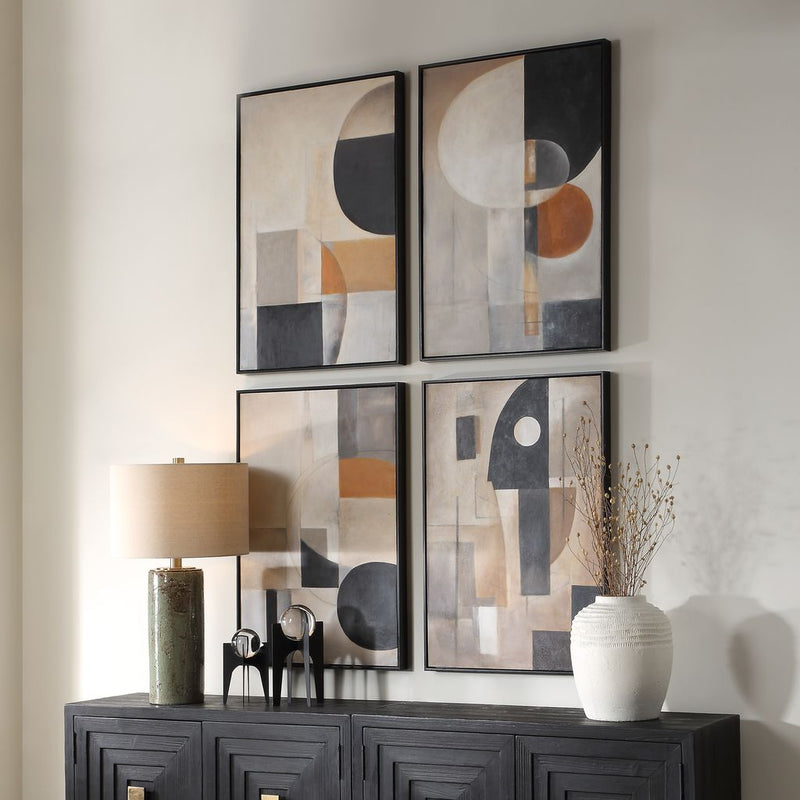 ABSTRACT SHAPES Hand Painted Canvas S/4 - Al Rugaib Furniture