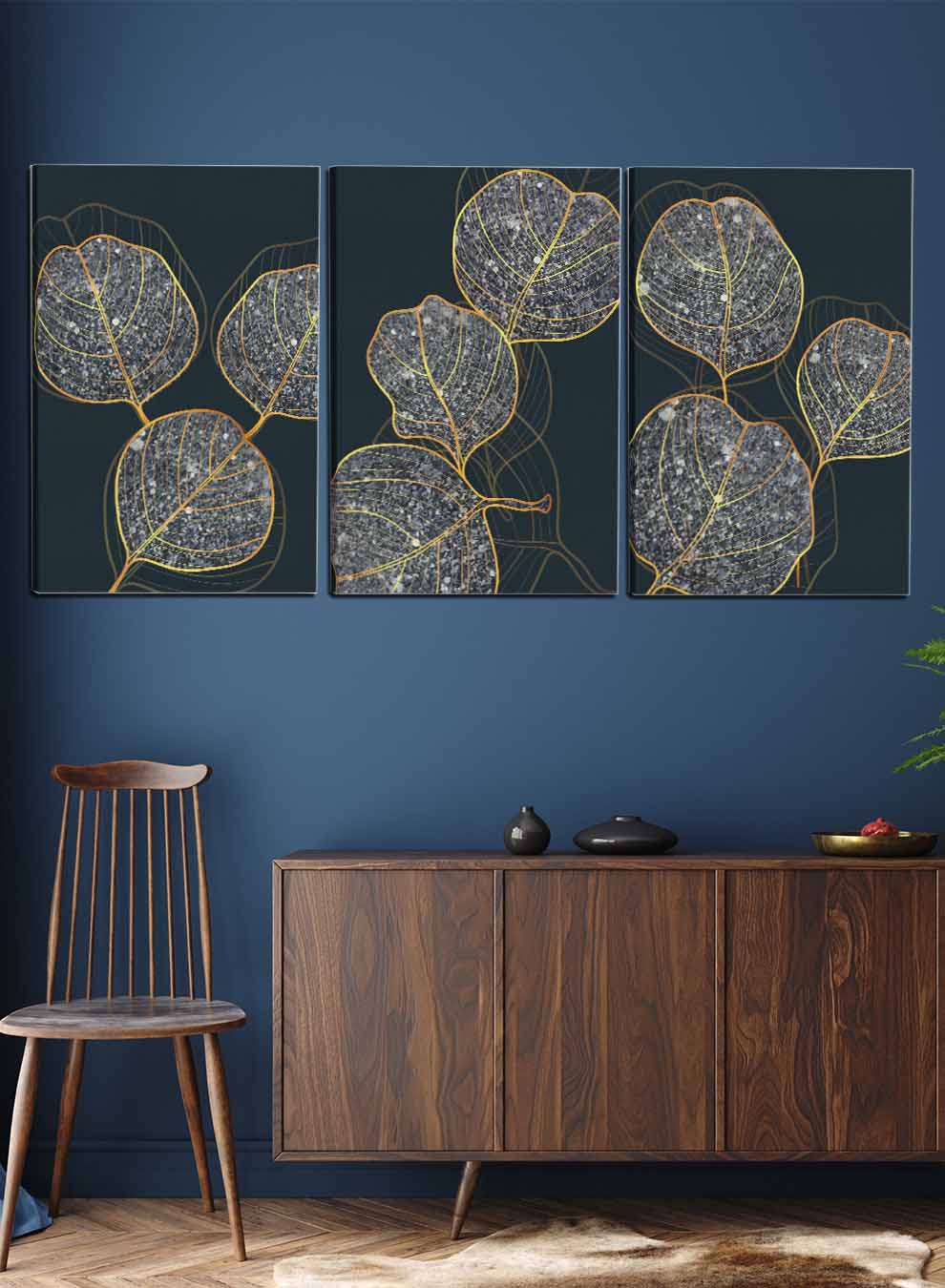 Abstract Shiny Tropical Leaves Paintings(set of 3) Paintings & Pictures| LOWHA
