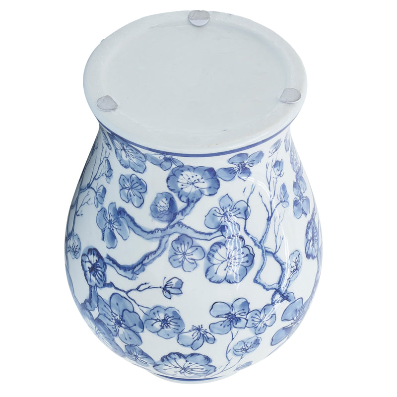 14 TEMPLE JAR W/ HIBISCUS, BLUE & WHITE