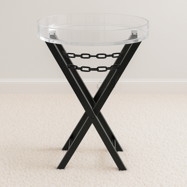 Acrylic Service Table with Black Iron Base - Al Rugaib Furniture