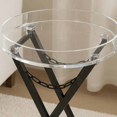Acrylic Service Table with Black Iron Base - Al Rugaib Furniture