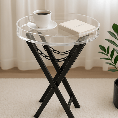 Acrylic Service Table with Black Iron Base - Al Rugaib Furniture