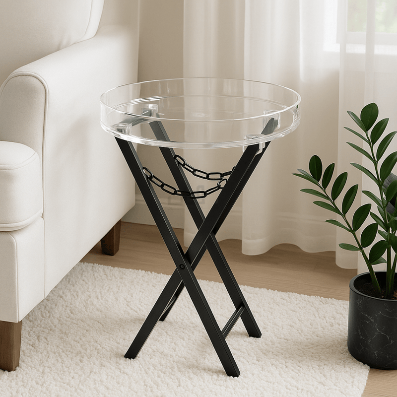 Acrylic Service Table with Black Iron Base - Al Rugaib Furniture