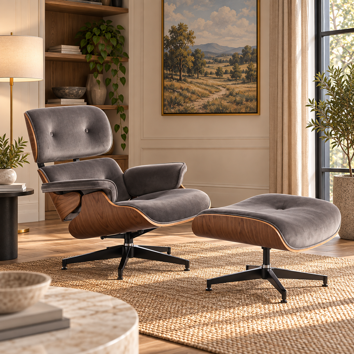 Palisander Wood Lounge Chair - Gray