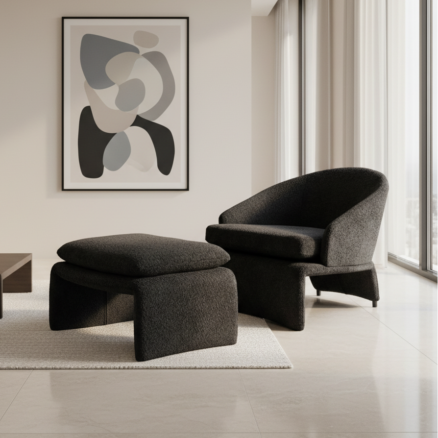 Adrian Black Accent Chair + Ottoman Chairs| Roots Furniture