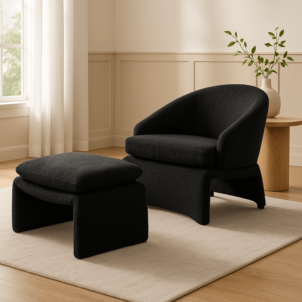 Adrian Black Accent Chair + Ottoman Chairs| Roots Furniture