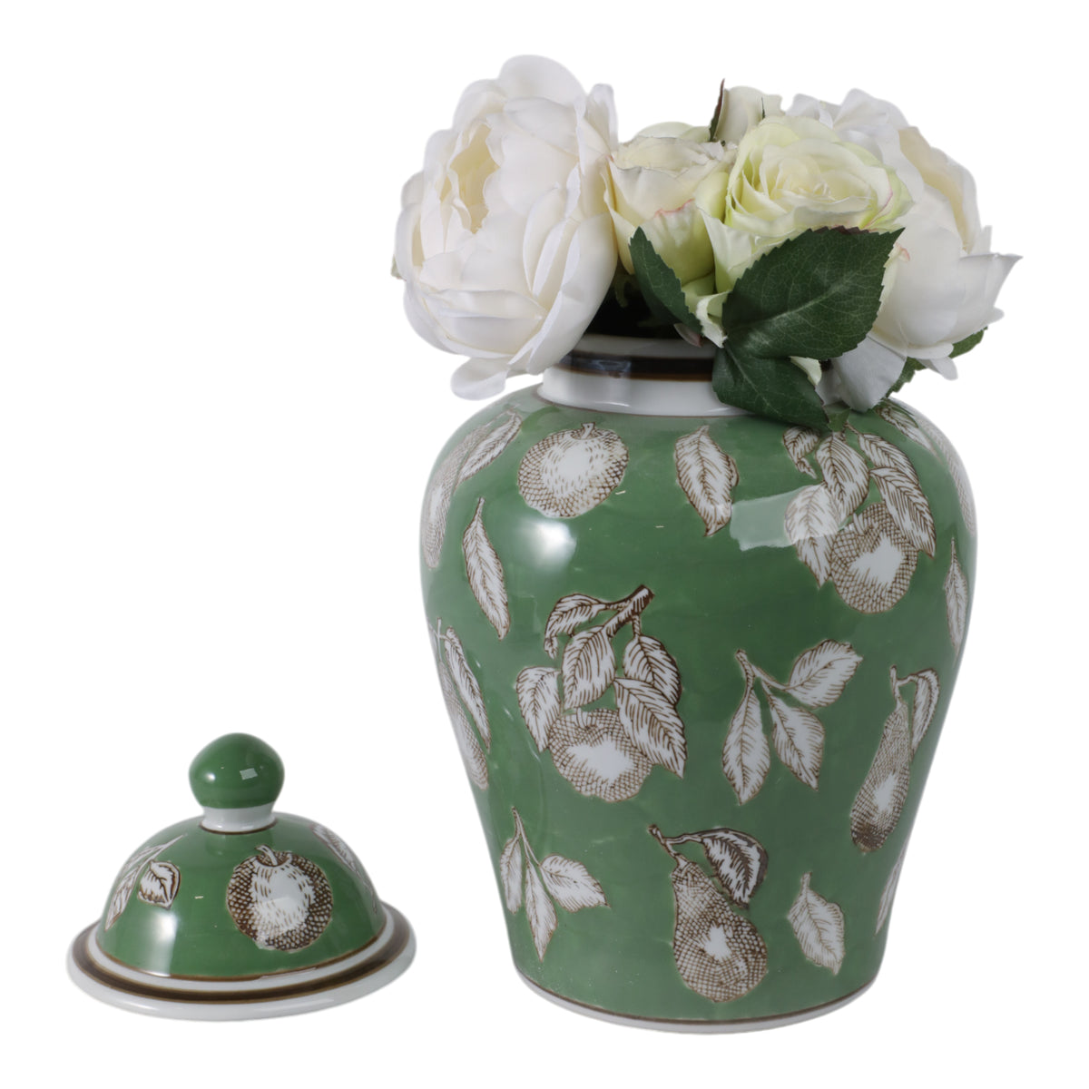 جرة معبد الأجاص والأغصان، باللون الأخضر / البني Pears & Twigs Temple Jar, Green/brown