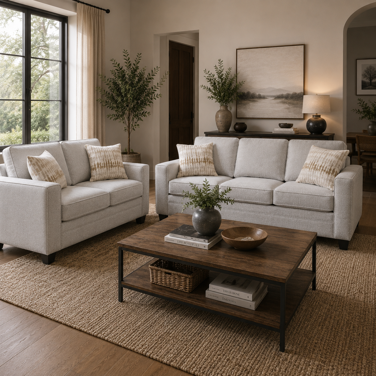 Confa Beige Living Room Set ( Sofa + Loveseat)