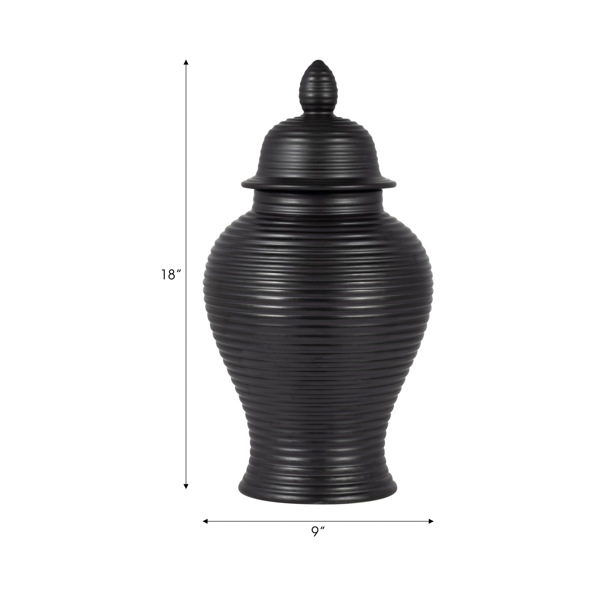 جرة المعبد المجعدة من السيراميك، اللون الأسود CERAMIC, RIBBED TEMPLE JAR, BLACK