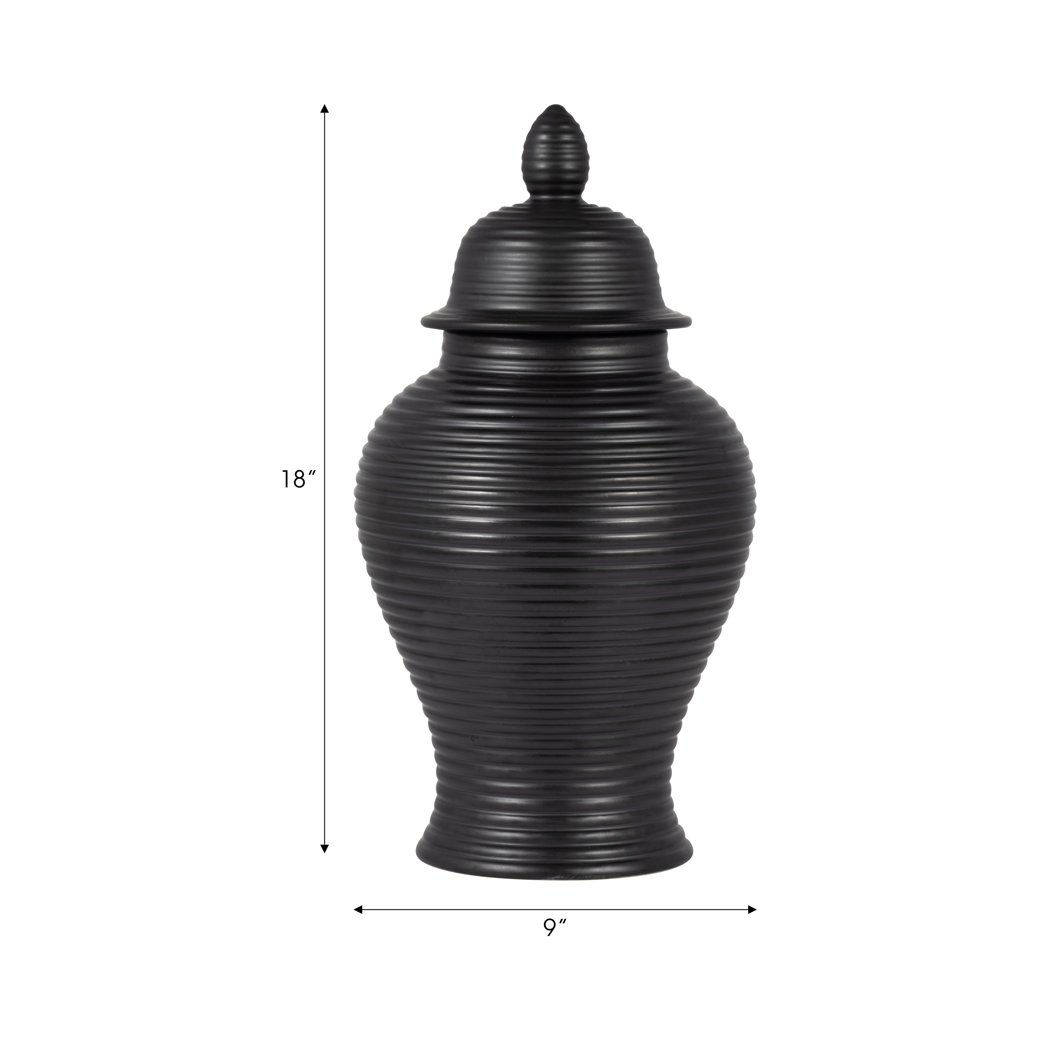 جرة المعبد المجعدة من السيراميك، اللون الأسود CERAMIC, RIBBED TEMPLE JAR, BLACK