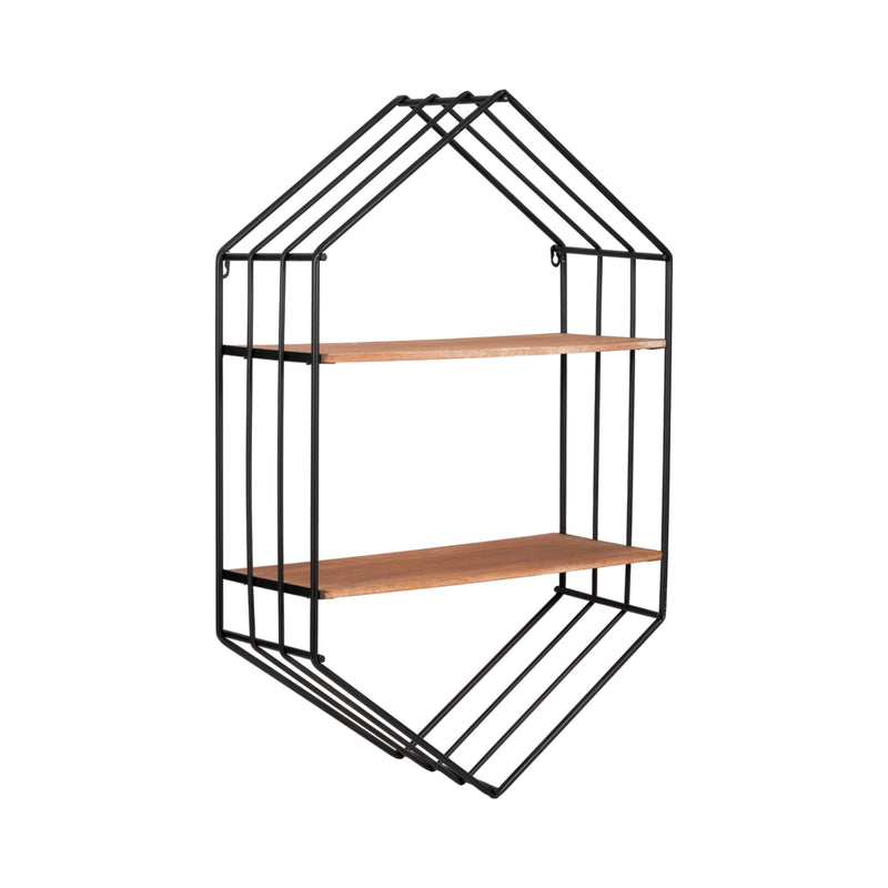 METAL/WOOD 20 HEXAGON SHELF, BROWN/BLACK