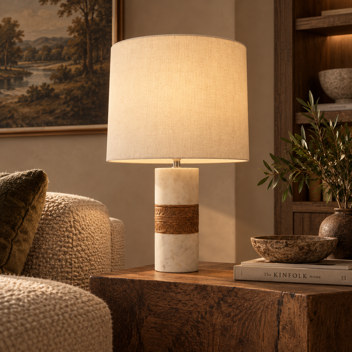 Talora Wood & Marble Table Lamp - 33cm