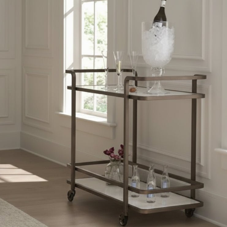 Aged Gold Bar Cart Serving Carts| Universal