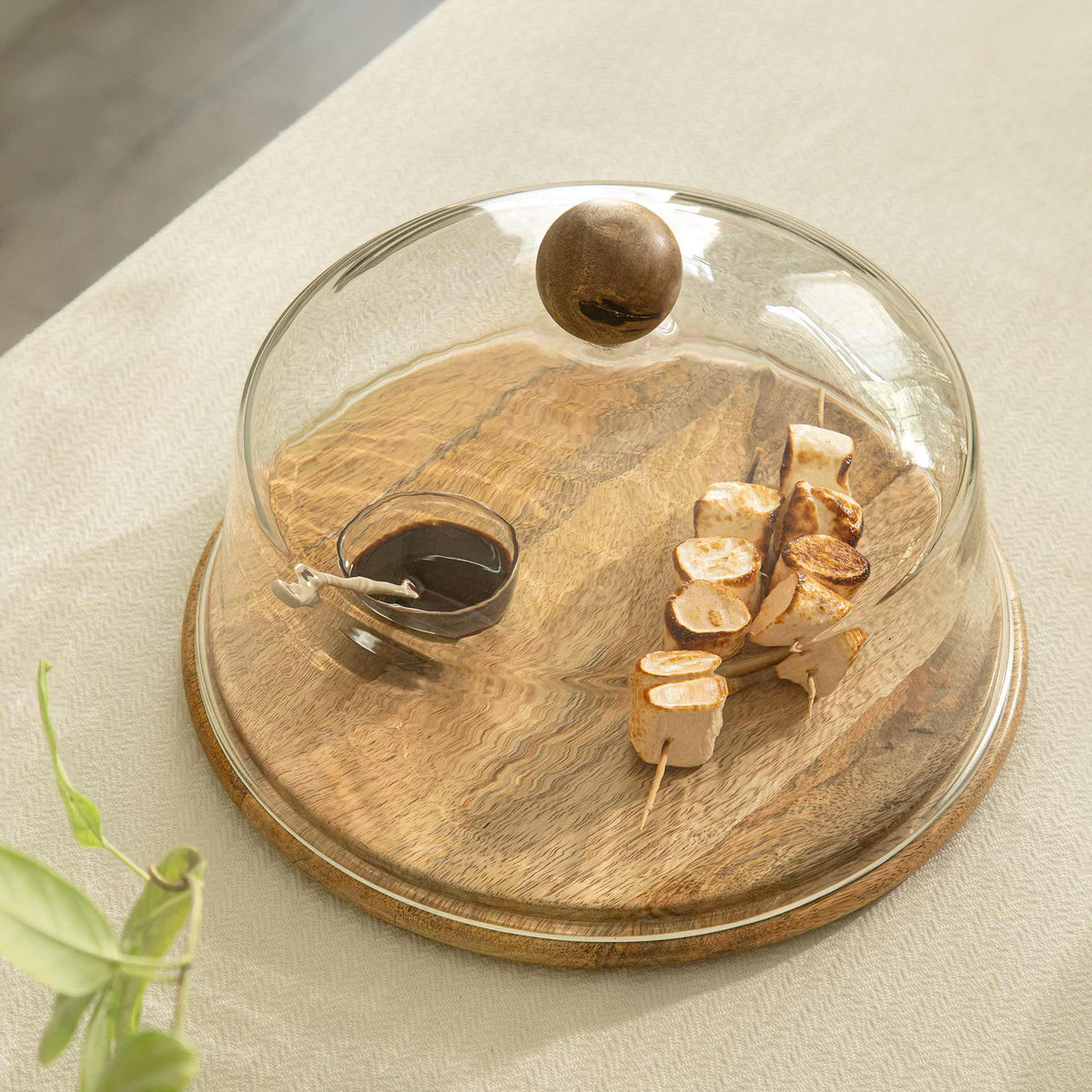 Alami Glass Cloche W/ Wooden Stand & Knob Tray| Roots Furniture