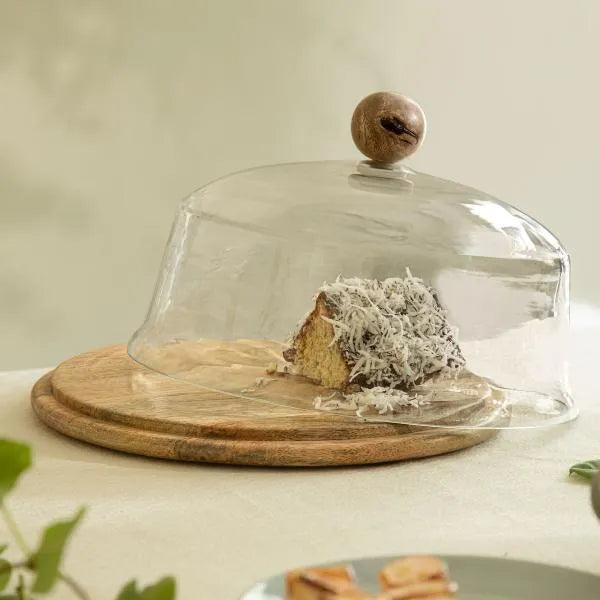 Alami Glass Cloche W/ Wooden Stand & Knob Tray| Roots Furniture